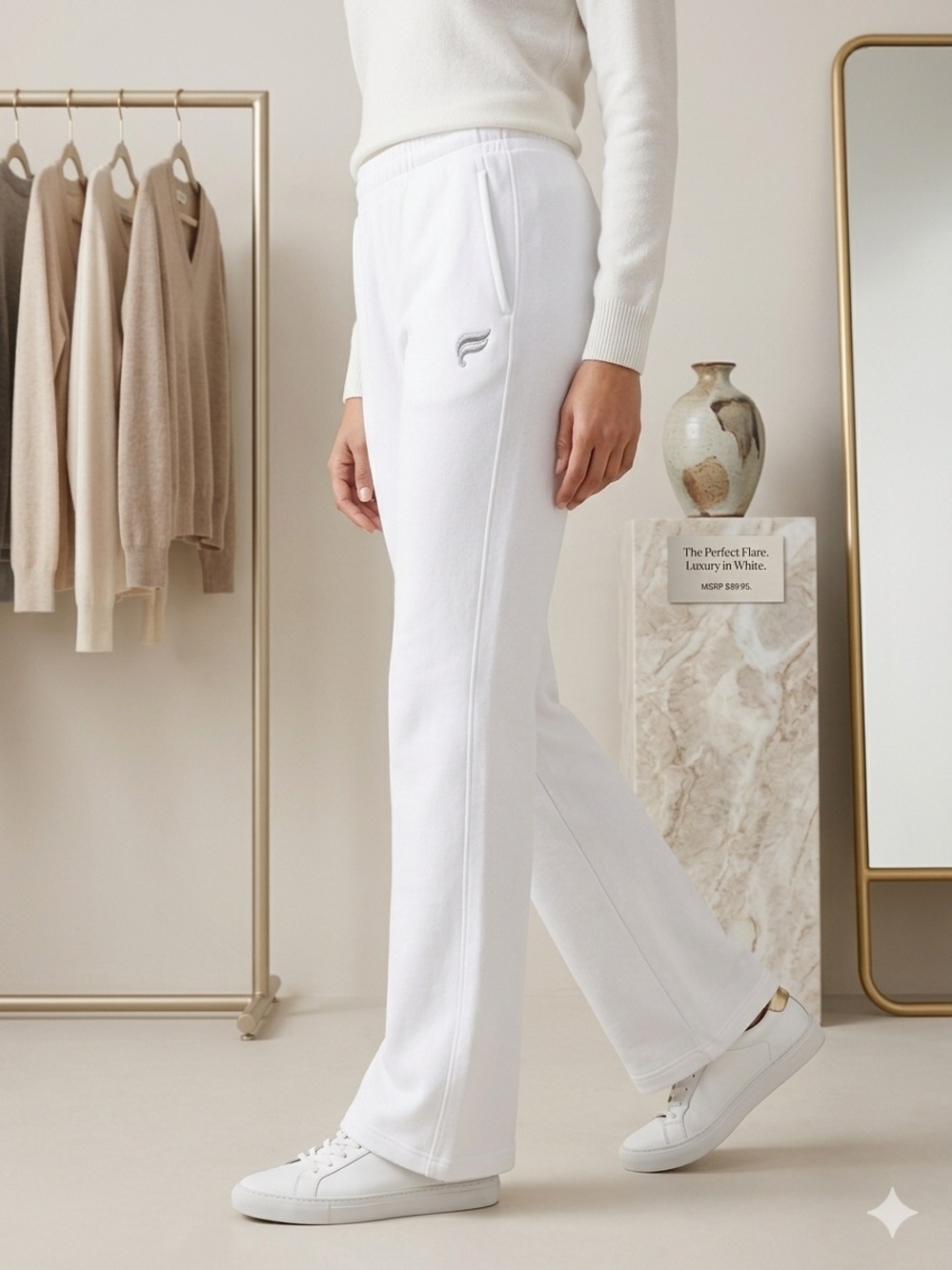 NWT White French Terry Flare Sweatpants Cozy Minimalist Clean Girl Small - Picture 2 of 9